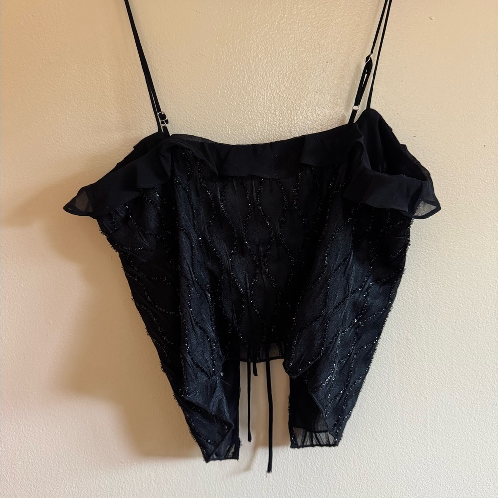 Black Ruffled Women's Top - Picture 2 of 5